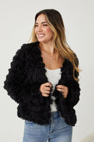 Ophelle Jacket in Black womens fluffy teddy coat in black front view