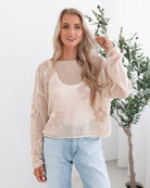 Pacino Knit Top in Oat womens crochet knit top in soft oat front view
