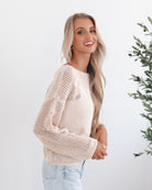 Pacino Knit Top in Oat womens oat crochet knit top back view