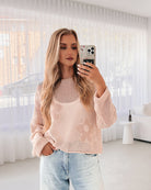 Pacino oat crochet knit top, styled look