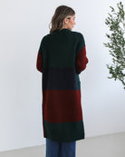 Perrine Coatigan in Wine Check womens wine check longline coat styled outfit