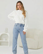 Rheane Knit in White white intricate patterned knit jumper full length