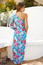 Women's multi floral midaxi dress styled for an event by Esther & Co