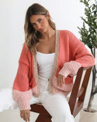 Sheona Cardigan in Peach Multi soft peach open-front knit cardigan side view