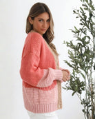 Sheona Cardigan in Peach Multi womens peach knit cardigan styled outfit