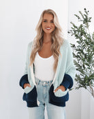 Sheona sage multi open-front knit cardigan, front view