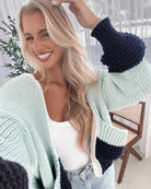 Sheona sage multi knit cardigan, detail view