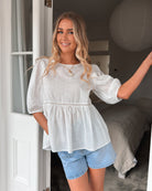 Tonya Top in White white cotton linen blouse back view