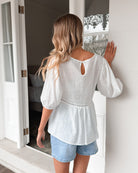 Tonya white cotton linen blouse, side view