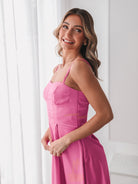 Tytania Dress in Pink womens pink satin mini dress back view