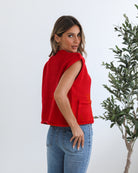 Women's red round neckline knit top by Esther & Co