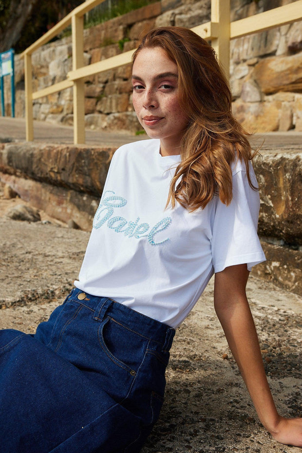 Amalina T-Shirt - White Print-Tops-Womens Clothing-ESTHER & CO.