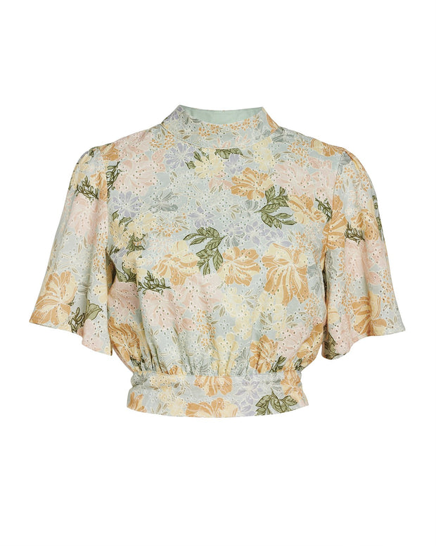 Anita Broiderie Crop Blouse - Mint Floral-Tops-Womens Clothing-ESTHER & CO.