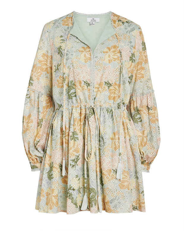 Anita Broiderie Mini Dress - Mint Floral-Dresses-Womens Clothing-ESTHER & CO.