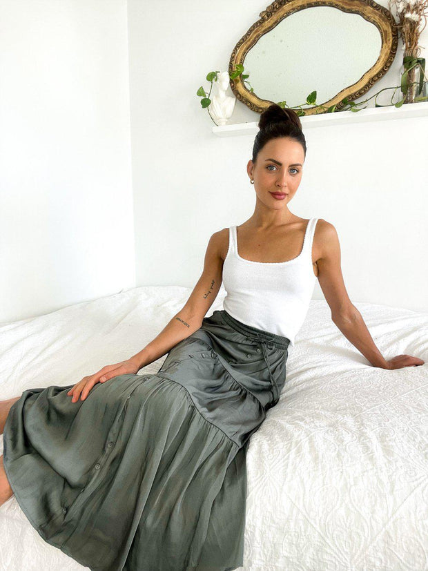 Celeste Skirt - Dark Khaki-Skirts-Womens Clothing-ESTHER & CO.