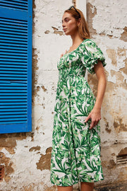 Cheryse Dress - Green Print-Dresses-Womens Clothing-ESTHER & CO.