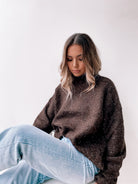Chesterfield Jumper in Chocolate womens chocolate knit jumper styled outfit