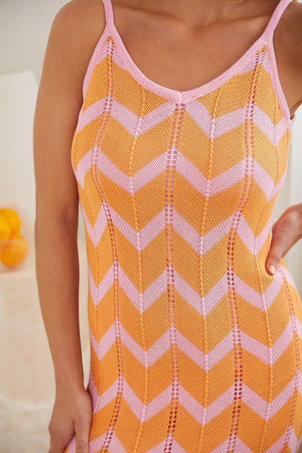 Eliyana Crochet Dress - Orange Print-Dresses-Womens Clothing-ESTHER & CO.