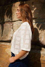 Elsey Crochet Top - White-Tops-Womens Clothing-ESTHER & CO.
