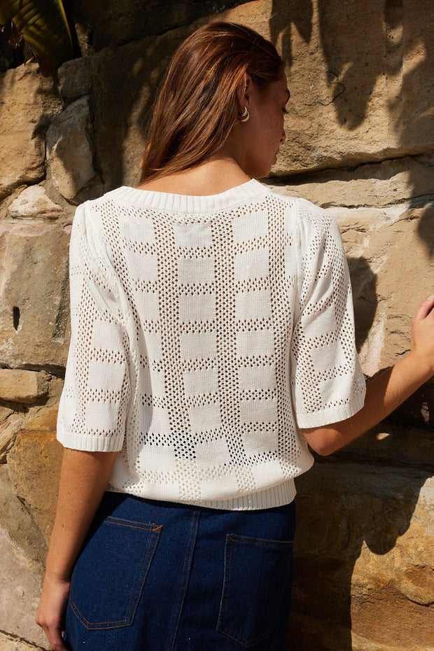 Elsey Crochet Top - White-Tops-Womens Clothing-ESTHER & CO.