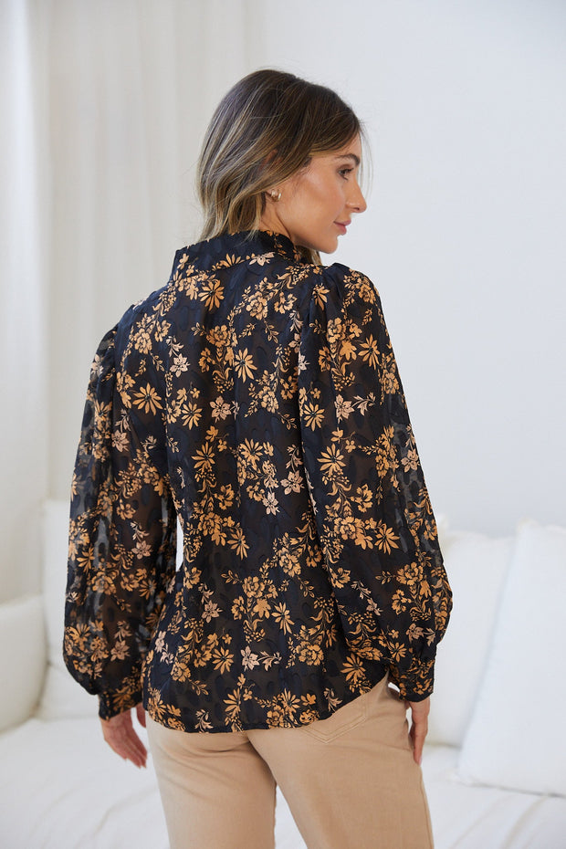 Indra Top - Black Floral-Tops-Womens Clothing-ESTHER & CO.