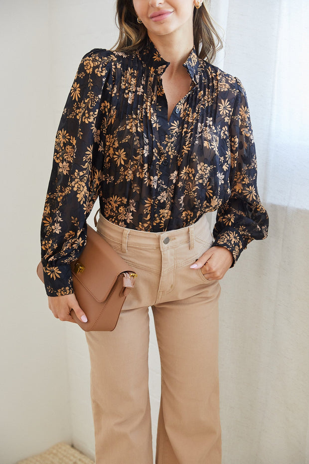 Indra Top - Black Floral-Tops-Womens Clothing-ESTHER & CO.