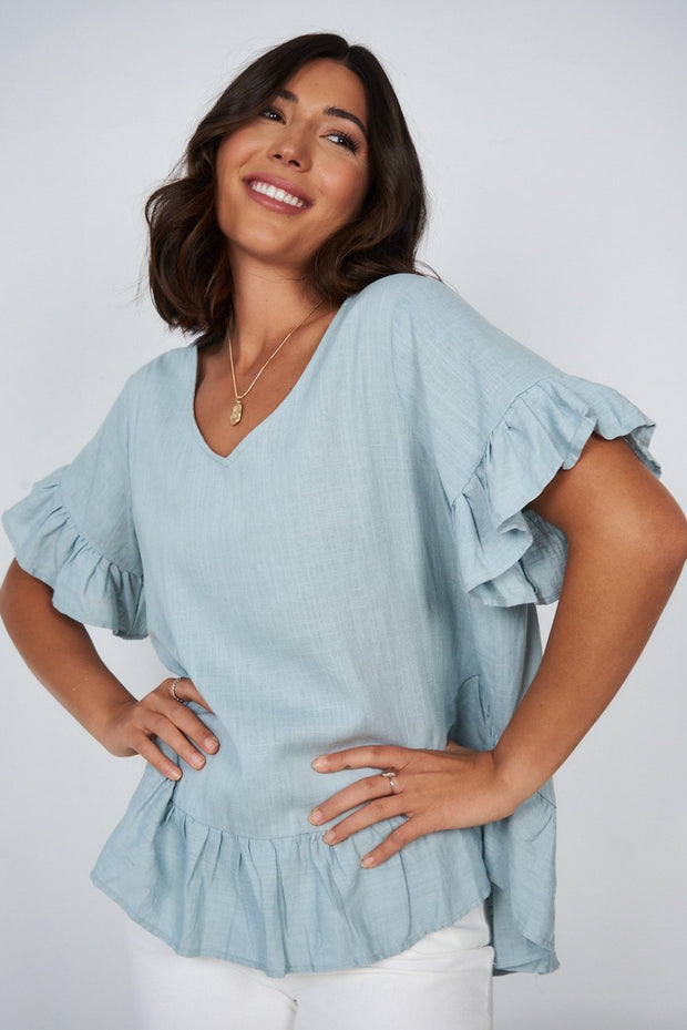 Kaleigh Top - Light Blue-Tops-Womens Clothing-ESTHER & CO.