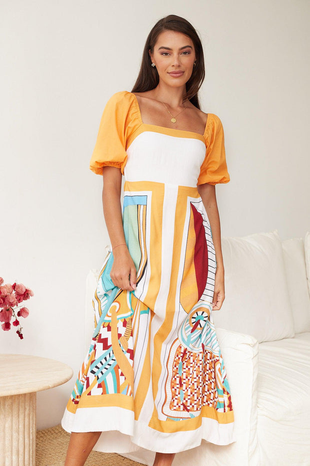Kalina Dress - Yellow Print-Dresses-Womens Clothing-ESTHER & CO.