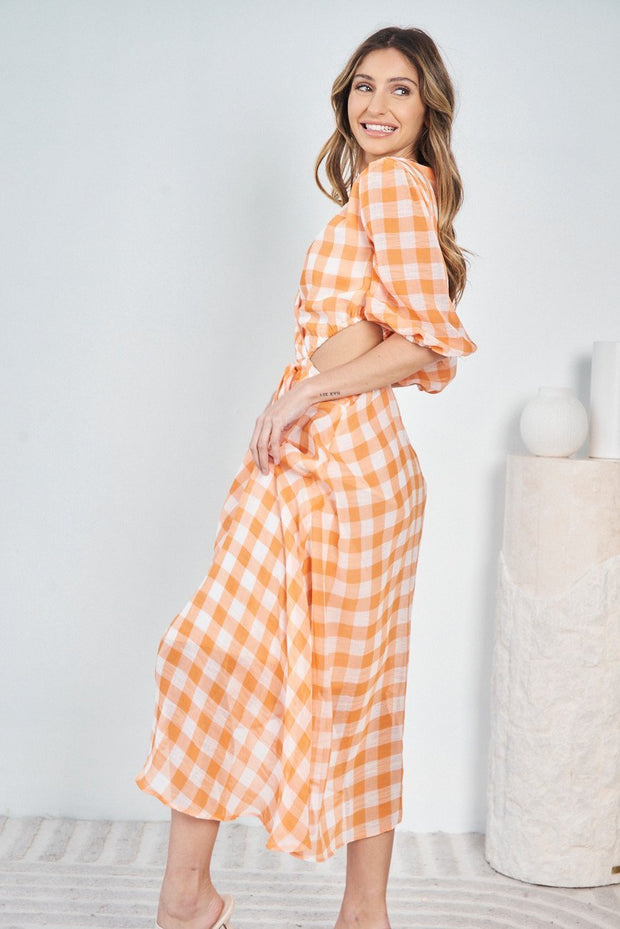 Kaylin Dress - Orange Check-Dresses-Womens Clothing-ESTHER & CO.