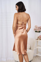 Women's rust slinky midi dress with spaghetti straps by Esther & Co