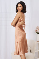 Women's rust midi dress with open tie back by Esther & Co