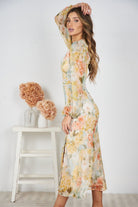 Women's floral print midi dress with side front slit by Esther & Co