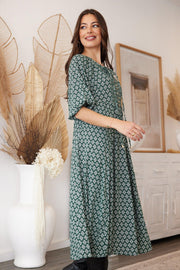 Raizel Dress - Green Print-Dresses-Womens Clothing-ESTHER & CO.