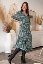 Raizel Dress - Green Print-Dresses-Womens Clothing-ESTHER & CO.
