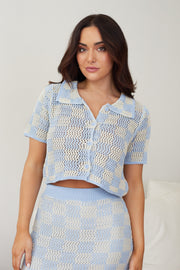 Xiara Crochet Top - Blue Check