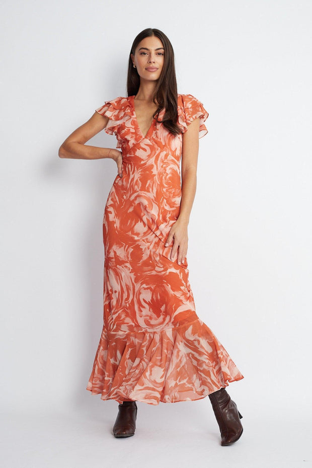 Zalika Dress - Orange Print-Dresses-Womens Clothing-ESTHER & CO.