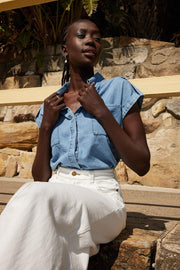Zarea Shirt - Blue Denim-Tops-Womens Clothing-ESTHER & CO.