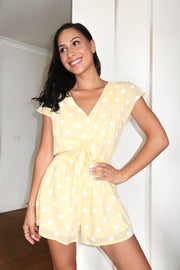 Gale Playsuit - Yellow Spot-Playsuits-Womens Clothing-ESTHER & CO.